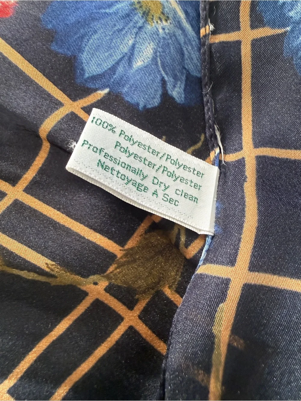 Laura Ashley Vintage Sheer Floral Plaid Scarf Navy Blue  12” x 64”